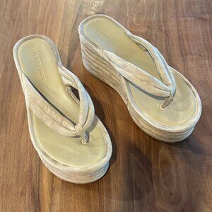 Veronica Beard tan Geno Suede Platform Thong Wedge Sandals